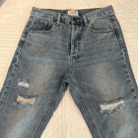 TWELVE by ontwelfth cotton high-waist BF blue jeans distressed button fly sz 28 - Picture 4 of 15